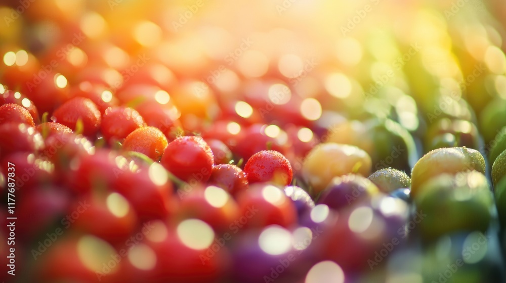 Poster colorful bokeh background featuring assorted fresh vegetables placed in rows creating an inviting ma