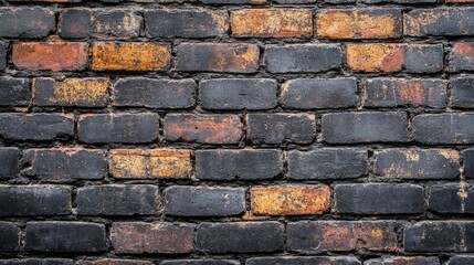 Obraz premium Aged Black Brick Wall Texture with Rusty Accents Ideal for Backgrounds and Banners in Design Projects