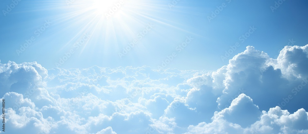 Aufkleber blue sky with bright sun rays shining through fluffy white clouds creating an inviting backdrop for 