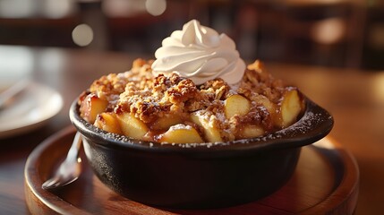 Rustic Oven-Baked Apple Crumble with Crunchy Oat Topping and Whipped Cream