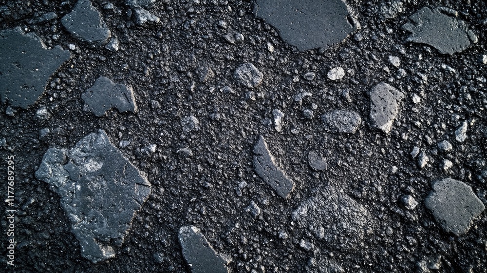 Poster close up of asphalt surface texture showing high-quality roadway details and variations in material 