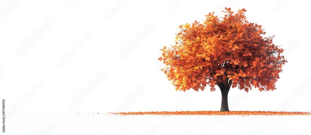 Poster vibrant autumn tree with colorful foliage on a minimalistic white background featuring ample empty s