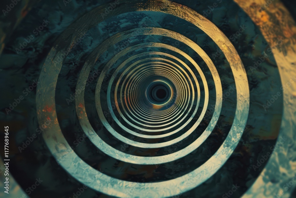 Poster abstract metallic tunnel effect creating a colorful perspective illusion