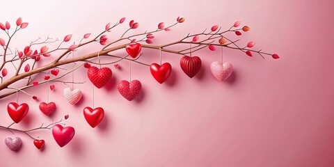 Romantic Valentine's Day Banner: Heart-Shaped Tree Branch on Pink Background