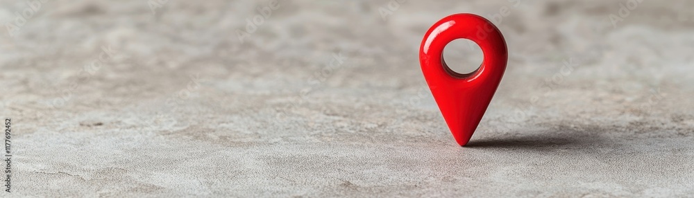 Poster a red location pin stands prominently on a textured surface, symbolizing navigation, mapping, and fi