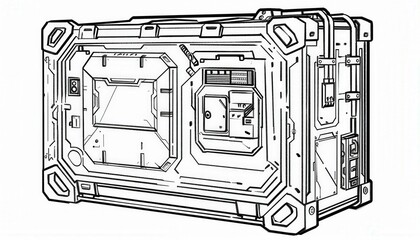 A rugged, portable device with intricate details, suggesting advanced technology. Suitable for storing sensitive equipment or data in a sci-fi setting.