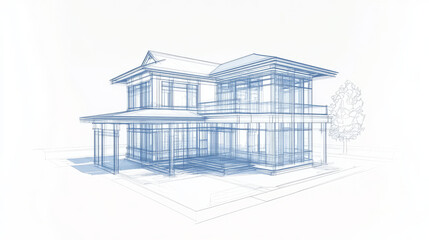 Perspective 3D render of building wireframe - Vector illustration