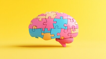 illustration of a brain composed with puzzle pieces, medical health care concept, Alzheimer, dementia