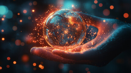 Football of the particles. The player with the ball is composed of circles and dots. Vector illustration.