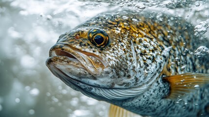 Close-up of a speckled fish underwater.
