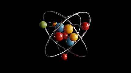 Model of atom. 3d illustration on blue background