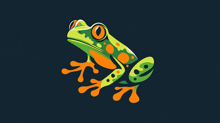 Naklejka premium Vector logo frog. Green and orange frog in spots. Brand logo
