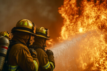 Generative AI Depiction of a Brave Firefighter Battling Intense Flames and Smoke with Determination and Courage