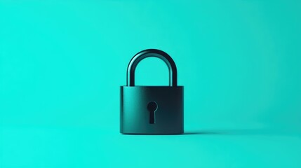 Fototapeta premium Glossy black padlock on a gradient turquoise background, clean and modern design.