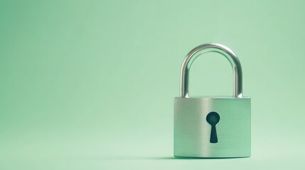 Glossy metal padlock against a pastel green background, soft and minimal composition.