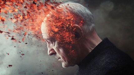 Fototapeta premium exploding male head, health care concept, dementia, Alzheimer, epilepsy illness, physical disease