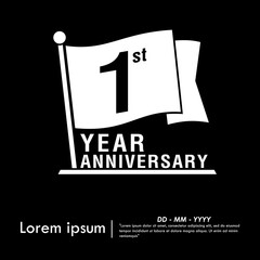 1st year anniversary celebration emblem. anniversary logo isolated with flag pole on black background. vector illustration template design for web, flyers, poster, greeting card