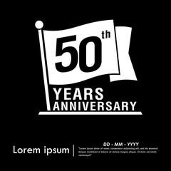 50th years anniversary celebration emblem. anniversary logo isolated with flag pole on black background. vector illustration template design for web, flyers, poster, greeting card