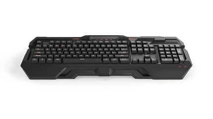 A black keyboard with a red and orange accent