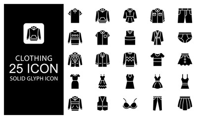 Clothing Solid Glyph Icon vector illustration bundle. Solid Black Glyph icon Package.