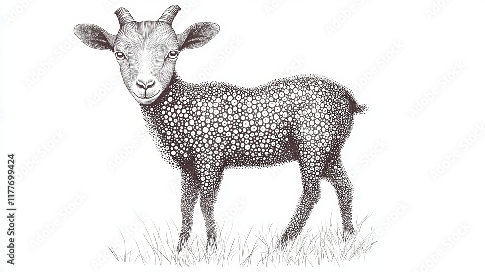 Poster goat of the particles. the goat consists of circles and points. vector illustration.