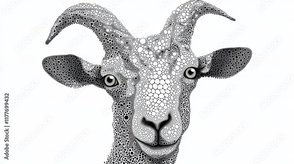 Poster goat of the particles. the goat consists of circles and points. vector illustration.