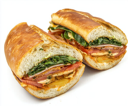 Footlong sandwich cut in half
