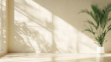 Beige canvas with soft lighting and delicate greenery highlights.