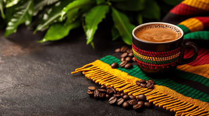 Closeup of Ethiopian coffee ceremony setup, traditional street food market