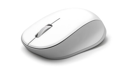 A white computer mouse with a black button on the top