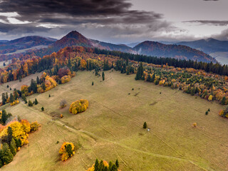 View from the drone of the Pieniny Mountains in Poland