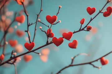 A serene image of branches adorned with heart-shaped decorations, beautifully reflecting themes of love, connection, and the tenderness of relationships in nature.