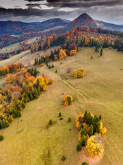 View from the drone of the Pieniny Mountains in Poland