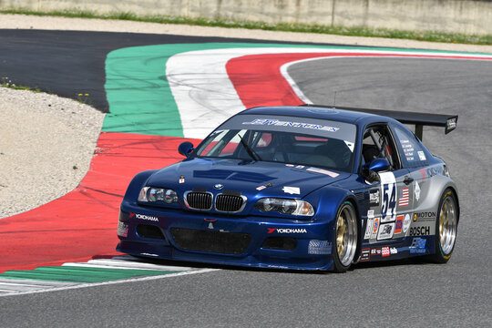 Scarperia, 5 April 2024: BMW M3 E46 GTR year 2001 in action during Mugello Classic 2024 at Mugello Circuit in Italy.