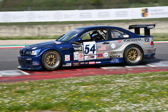 Scarperia, 5 April 2024: BMW M3 E46 GTR year 2001 in action during Mugello Classic 2024 at Mugello Circuit in Italy.