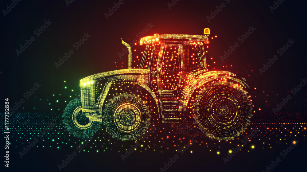 Aufkleber the tractor which consists of points. particles in the form of a tractor on a dark background. vecto