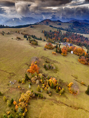 View from the drone of the Pieniny Mountains in Poland