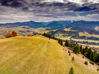 View from the drone of the Pieniny Mountains in Poland