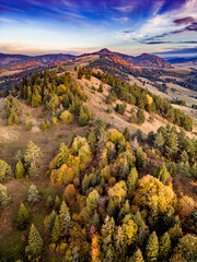 View from the drone of the Pieniny Mountains in Poland