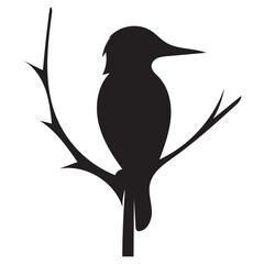 Kingfisher Silhouette vector illustration, bird on a branch vector art