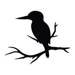 Kingfisher Silhouette vector illustration, bird on a branch vector art