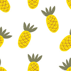 Hand drawn seamless pattern bright yellow pineapples on a white background vector illustration