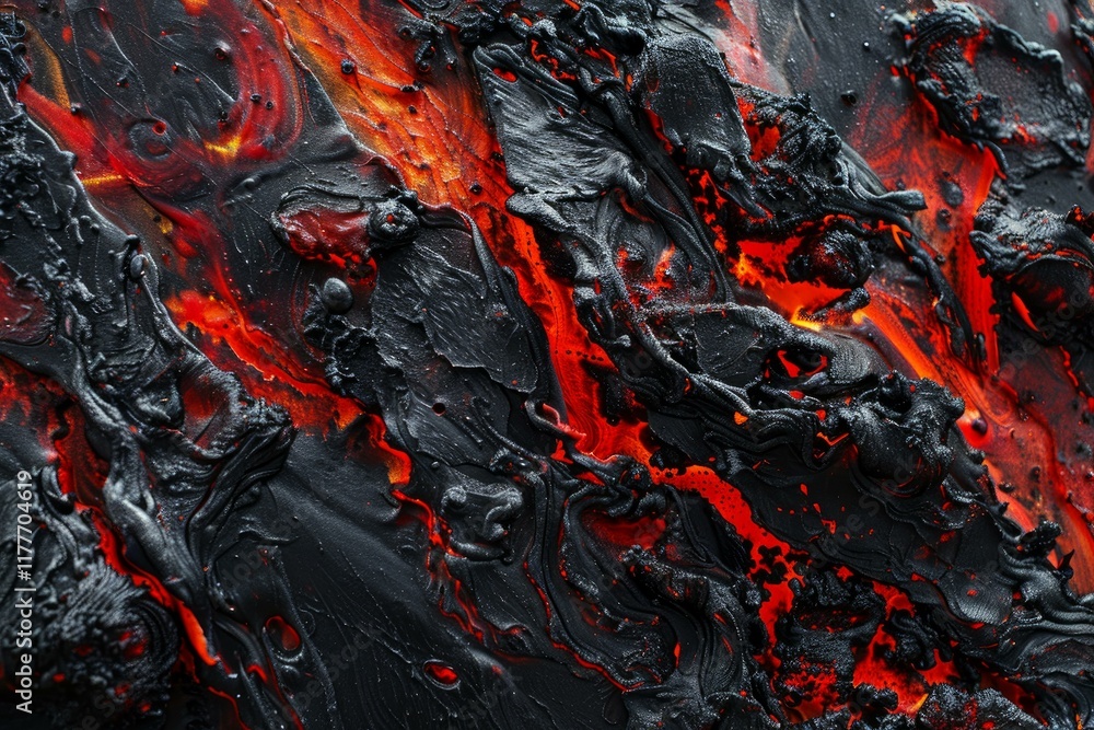 Poster red hot lava flowing from a volcano creating interesting abstract shapes
