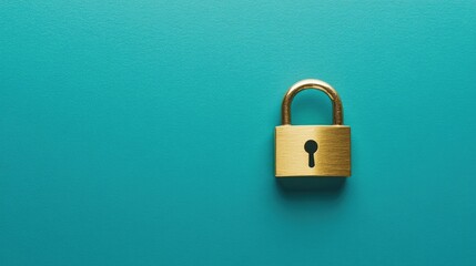 Shiny gold padlock placed on a gradient teal background, sophisticated and clean.