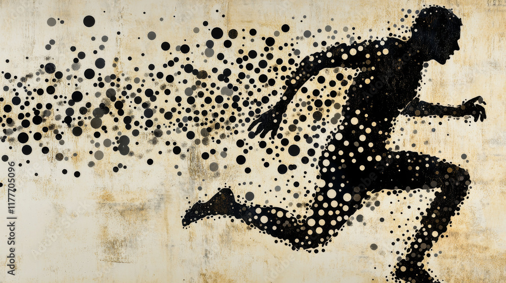 Poster silhouette of a football player from the particles. the player consists of small circles