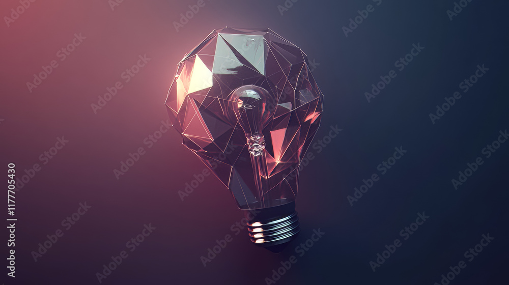 Poster hologram idea. a light bulb made of polygons, triangles of points and lines. the idea is a low poly 
