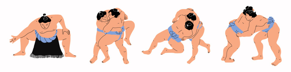 A sumo wrestler in minimal art style. Traditional japanese sport.