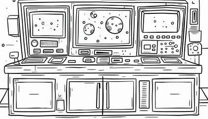 A vintage computer console with multiple screens and intricate controls. Ideal for sci-fi settings, games, or technical illustrations.