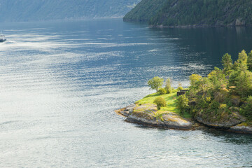Majestic fjord landscape in serene afternoon light