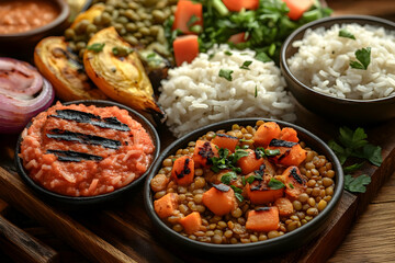 Aromatic Lentil and Rice Dish with Grilled Vegetables: A Wholesome and Flavorful Meal